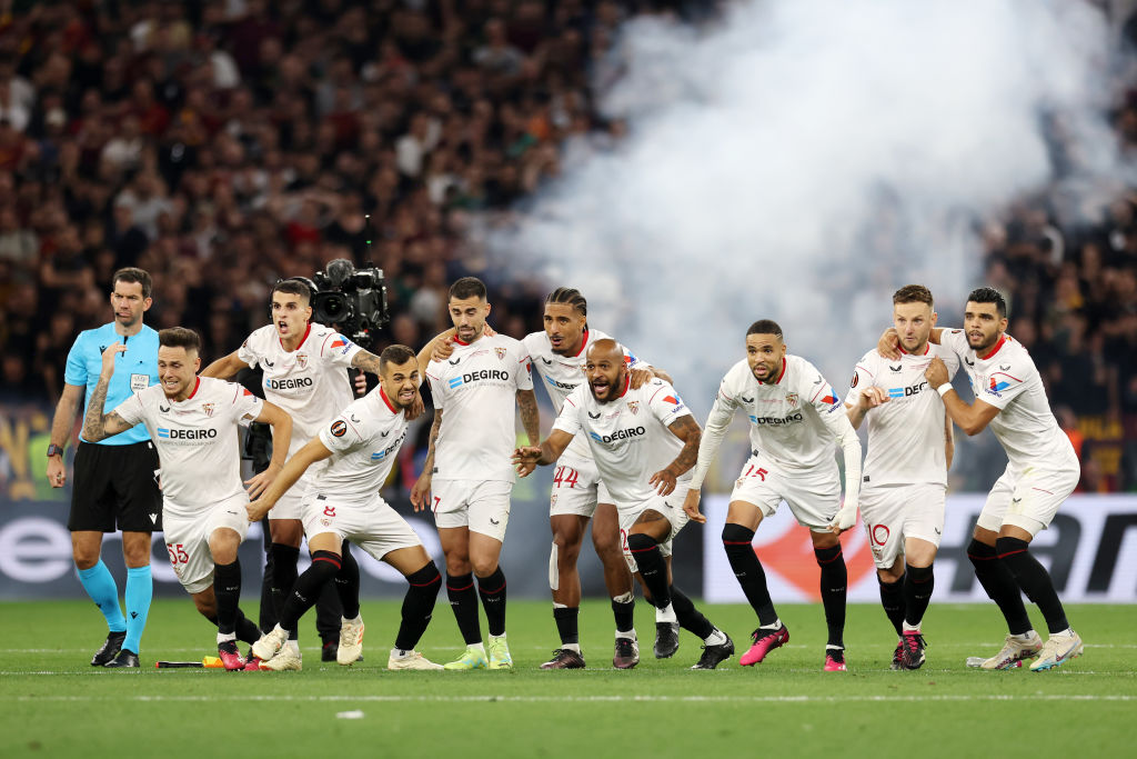 Sevilla players celebrated as they won on penalties