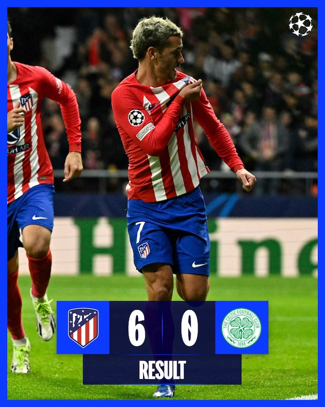 Atletico Madrid beat Celtic 6-0