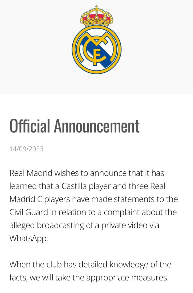 Real Madrid released official statement